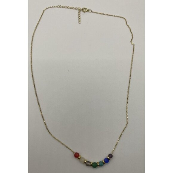 Gold Vermeil Semiprecious Gemstone 16" Necklace Sterling Silver 925 7 Dainty 4mm - Picture 4 of 9